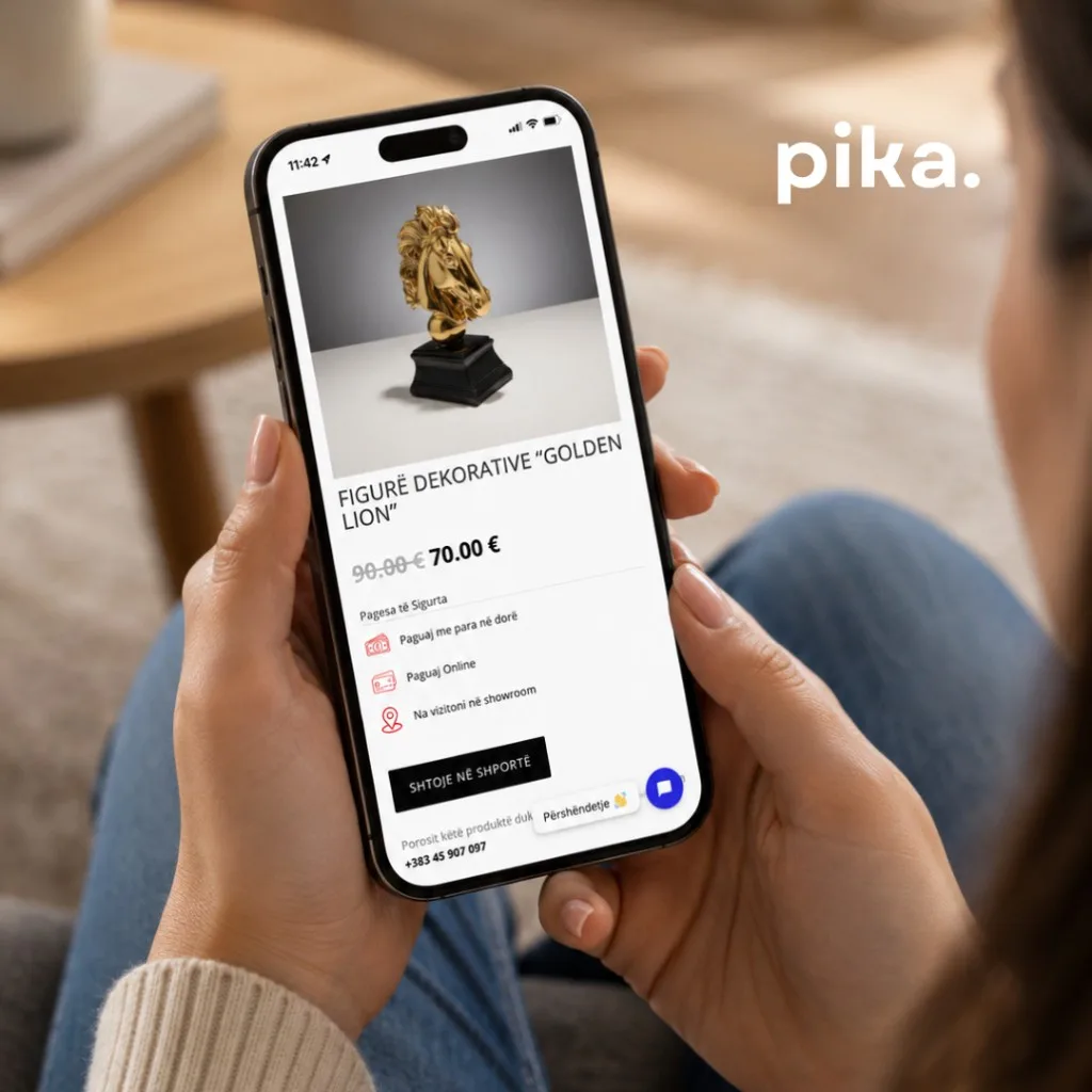 Ballkani Qeramike e-commerce on a smartphone — buy tiles and sanitary products online by Pika Marketing