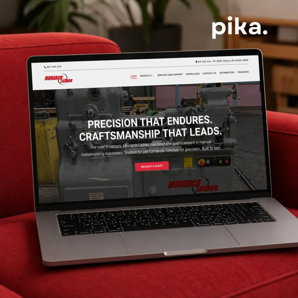 Monarch Lathes website on a laptop — CNC and metalworking machinery by Pika Marketing